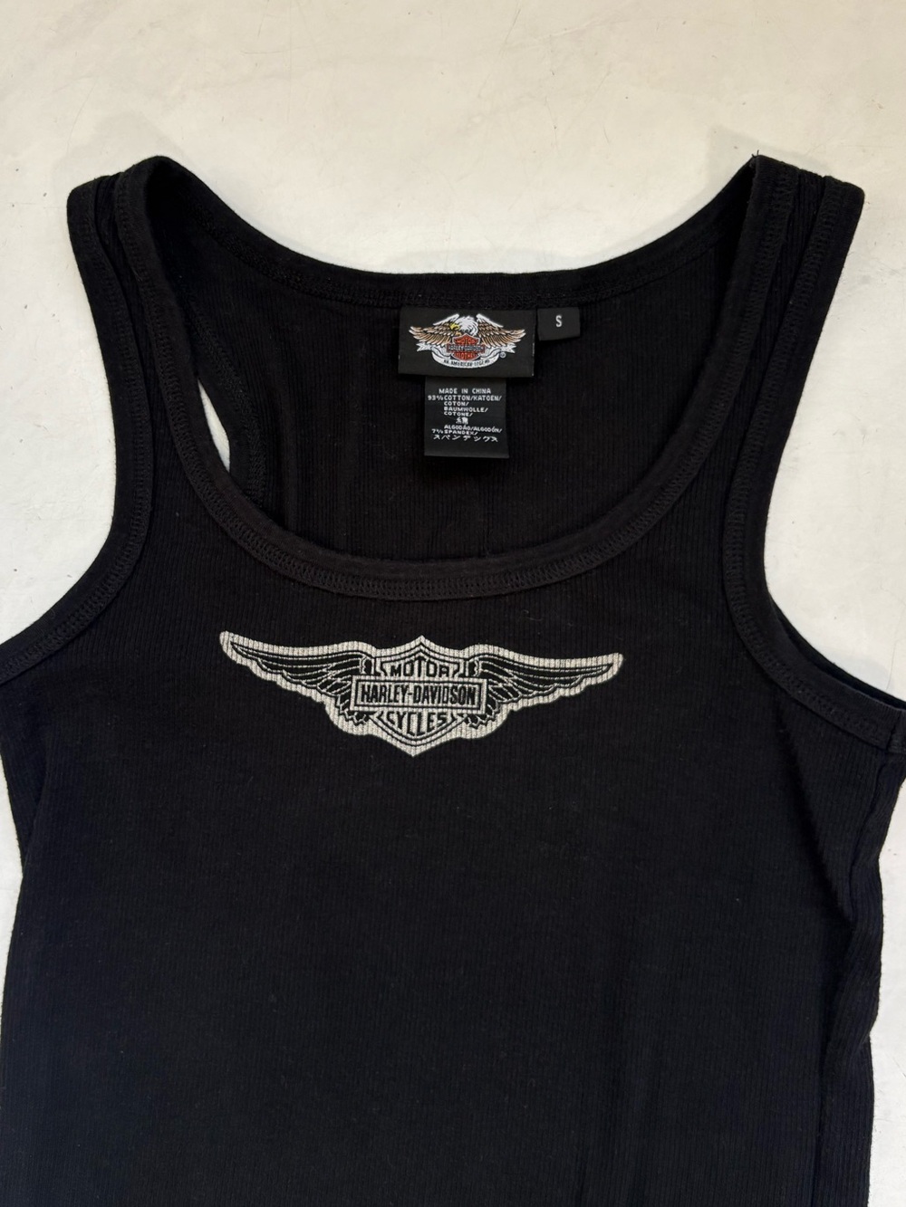Harley Davidson Small Black White Graphic Tank Top Biker Y2K Grunge Minimalist - Picture 3 of 4